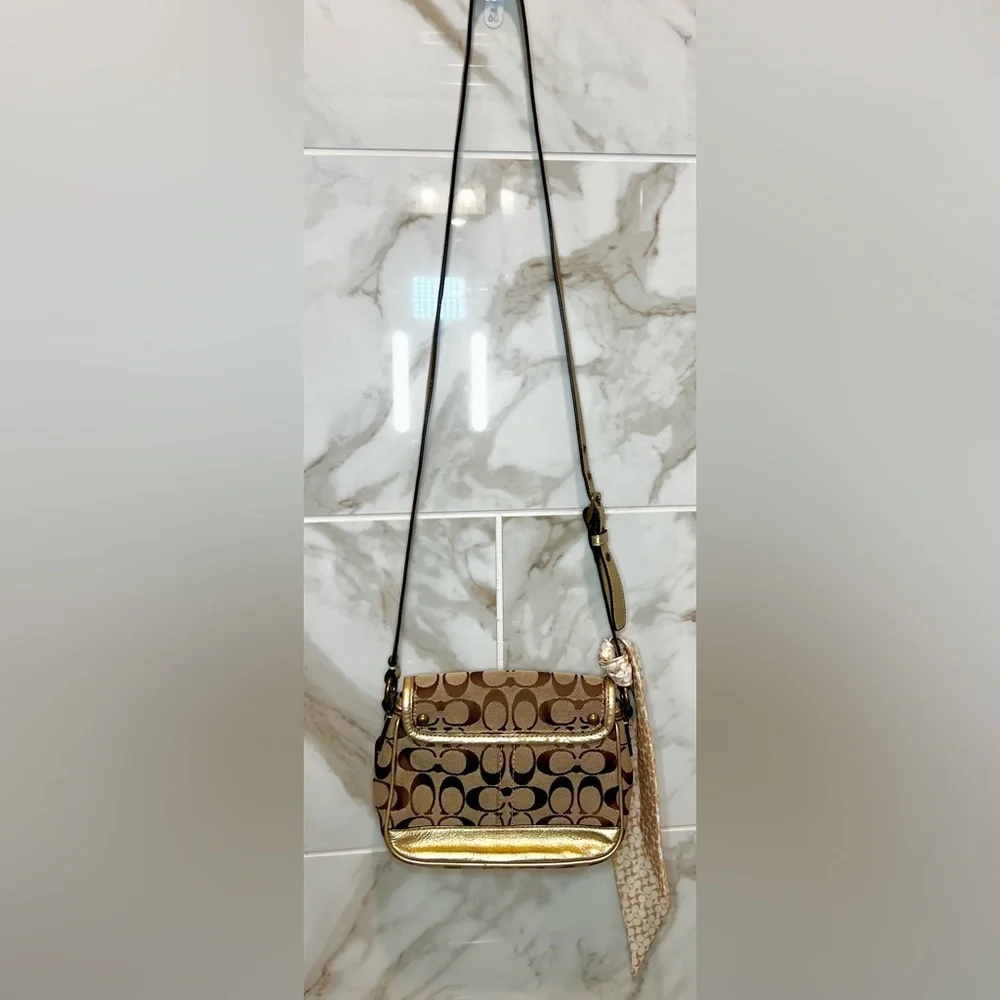 Coach Signature Penny Flap Shoulder Bag with Scarf - Vintage